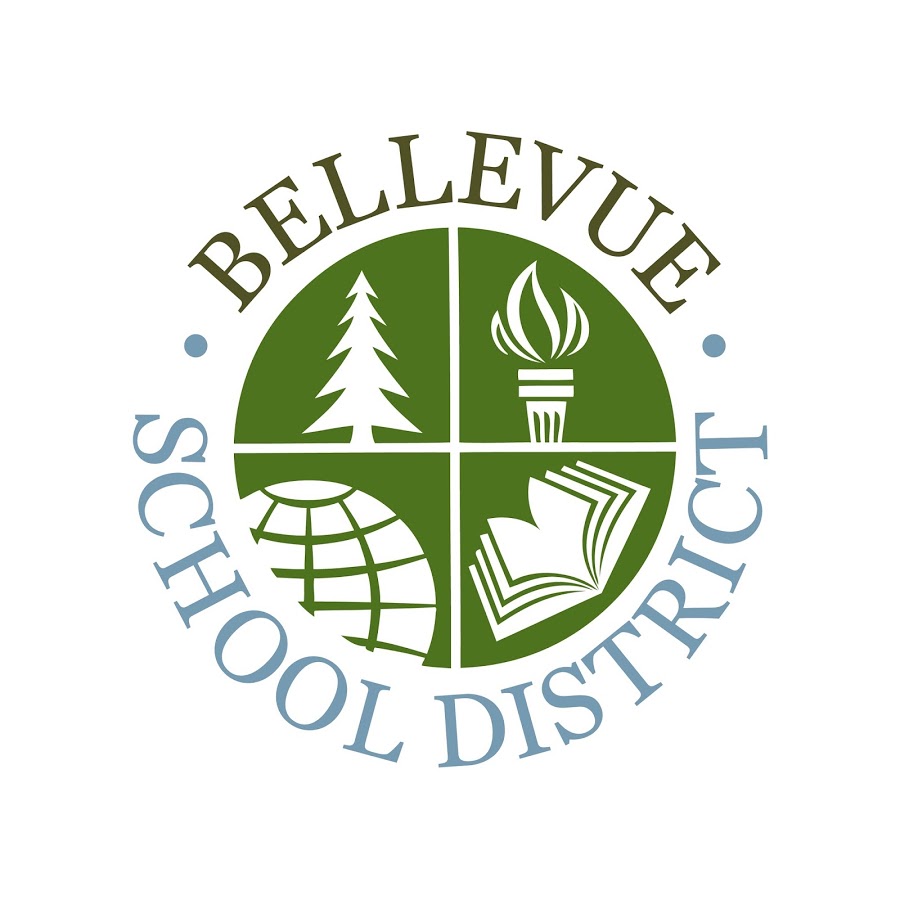 A green circle with the words bellevue school district in it.