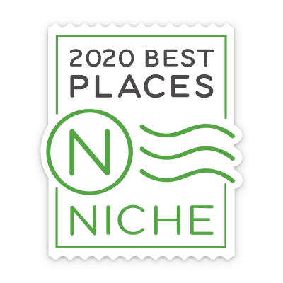 A stamp that says 2 0 2 0 best places to work in niche.