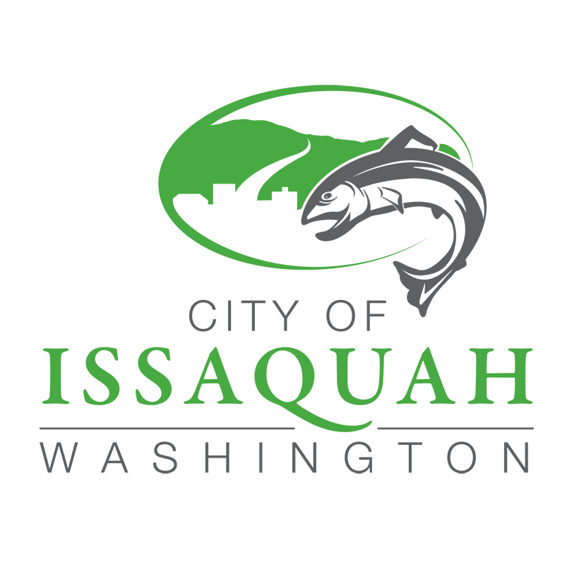 A green and white logo of the city of issaquah.