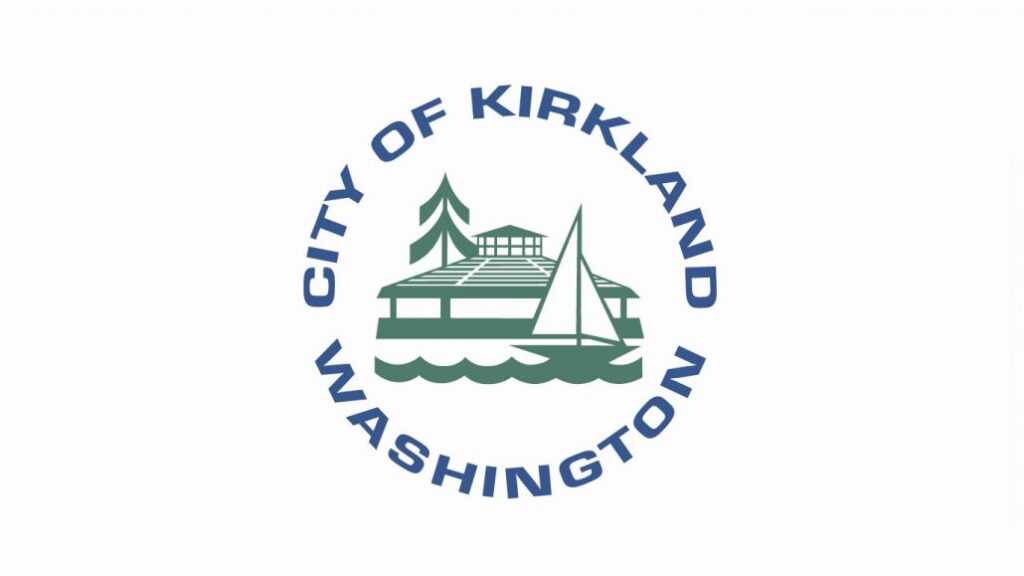 A blue and green logo for the city of kirkland.