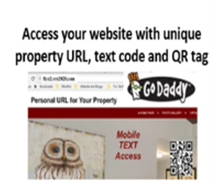 A website with unique property url, text code and qr tags.