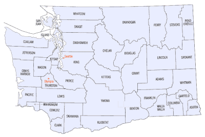 A map of washington state with the location of the city.